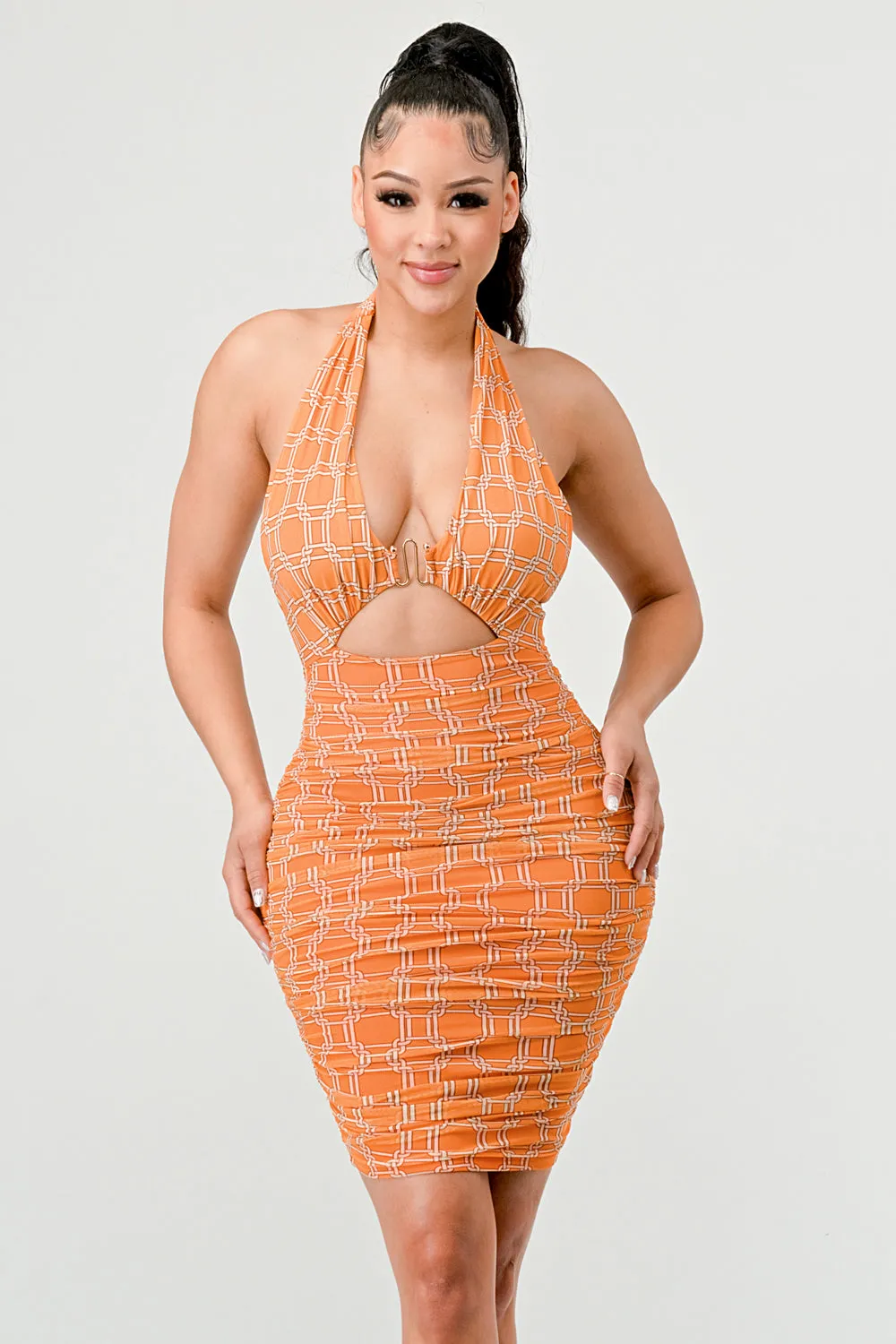 SEXY MESH HALTER NECK GOLD HOOK KEYHOLE MINI DRESS sold by privy product image thumbnail 2