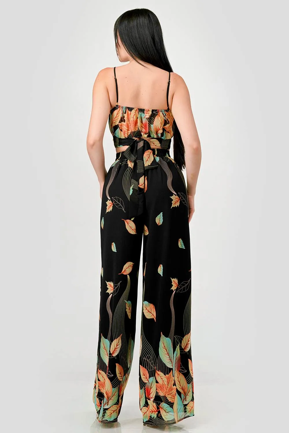 DRY LEAF PRINT CHIFFON CROPPED TOP & PANTS SET sold by privy product image thumbnail 3