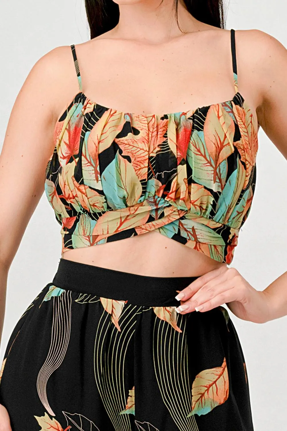 DRY LEAF PRINT CHIFFON CROPPED TOP & PANTS SET sold by privy product image thumbnail 5