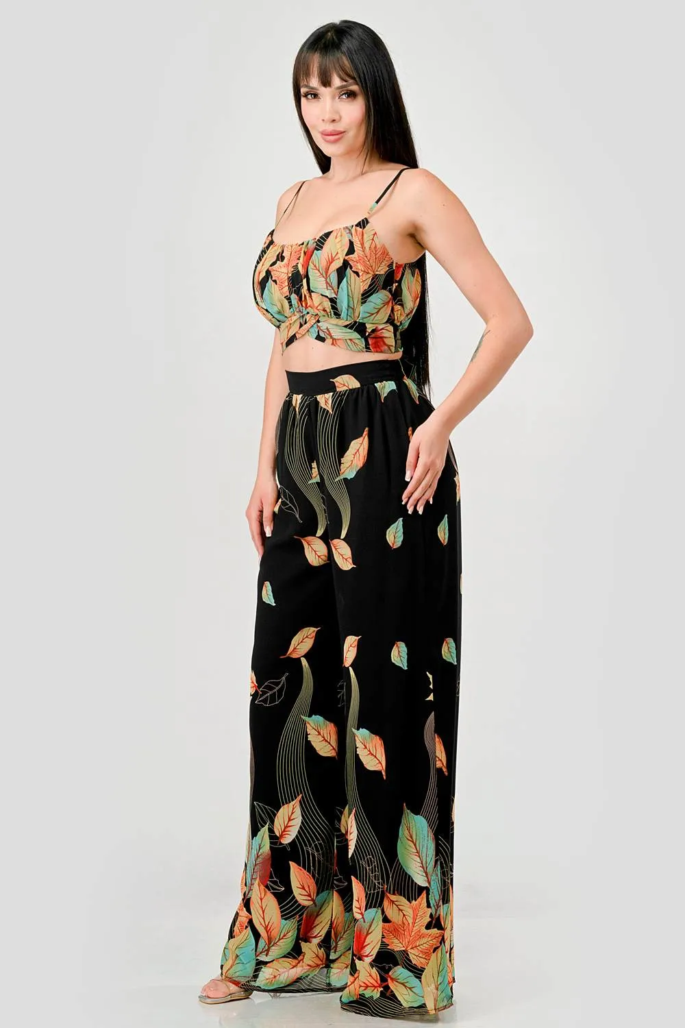 DRY LEAF PRINT CHIFFON CROPPED TOP & PANTS SET sold by privy product image thumbnail 2