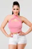 LUXE NYLON PONTE HALTER NECK BACK TIE CONTRAST TOP sold by privy