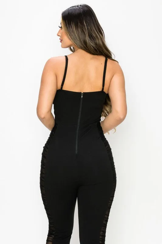 SUPER SOFT SCUBA MESH CUT-OUT SIDE RUCHED JUMPSUIT sold by privy product image thumbnail 4