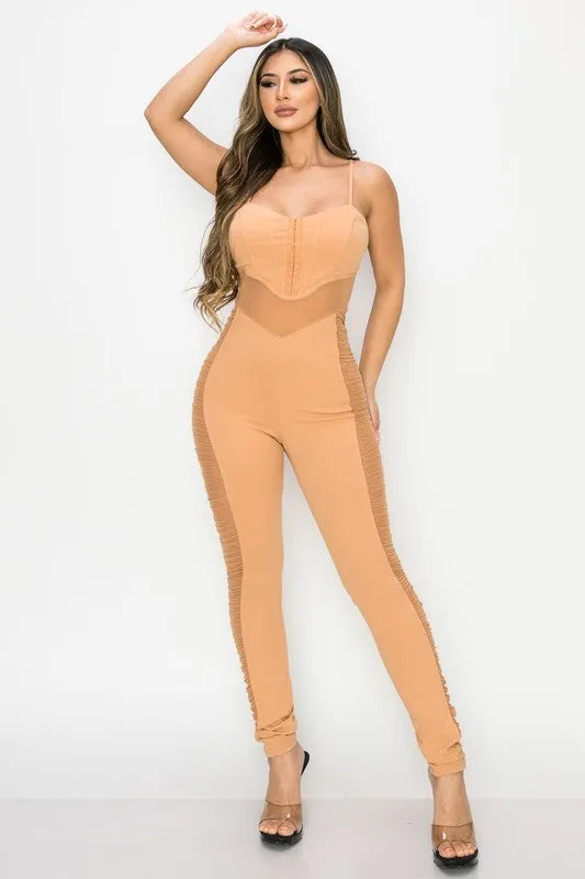 SUPER SOFT SCUBA MESH CUT-OUT SIDE RUCHED JUMPSUIT sold by privy product image thumbnail 5