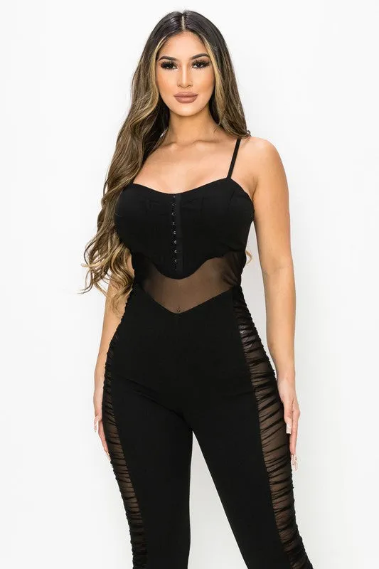SUPER SOFT SCUBA MESH CUT-OUT SIDE RUCHED JUMPSUIT sold by privy product image thumbnail 2