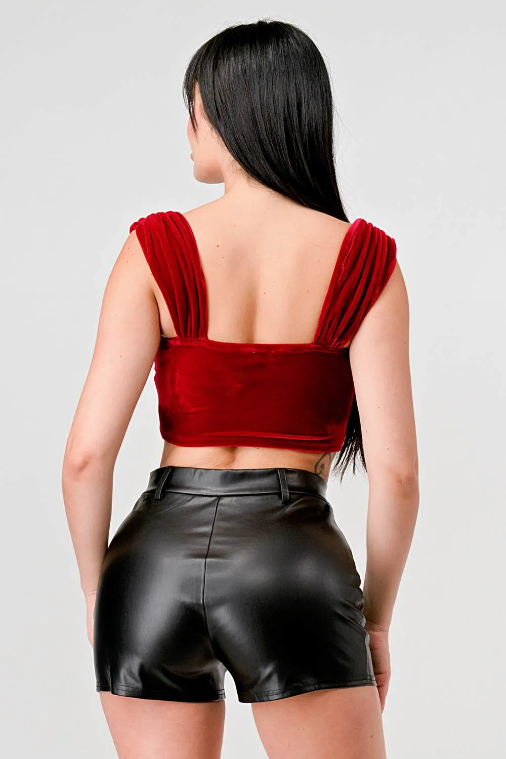 VELVET LACE BOW RIBBION CORSET BUSTIER CROP TOP sold by privy product image thumbnail 3