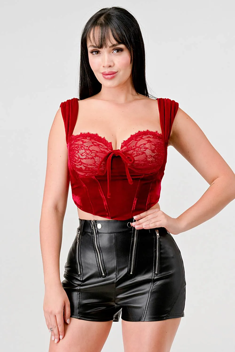 VELVET LACE BOW RIBBION CORSET BUSTIER CROP TOP sold by privy product image thumbnail 4