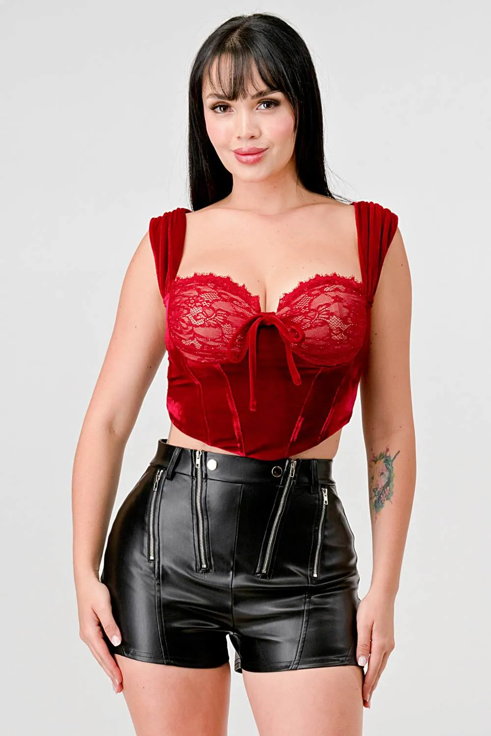 VELVET LACE BOW RIBBION CORSET BUSTIER CROP TOP sold by privy