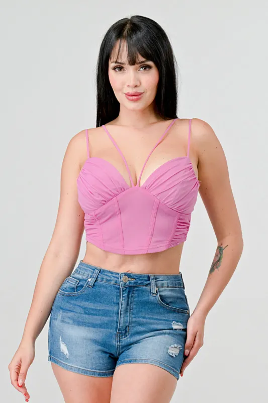 SEXY MESH RUCHED SWEETHEART DRAWSTRING BUSTIER TOP sold by privy