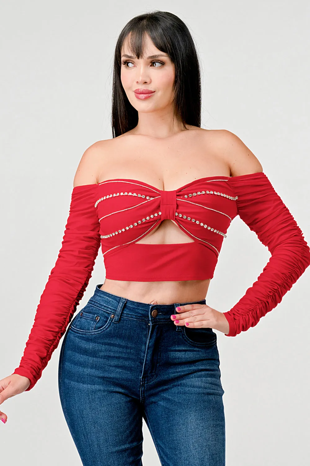 LUXE MESH RHINESTONE EMBELLISHED SWEETHEART TOP sold by privy
