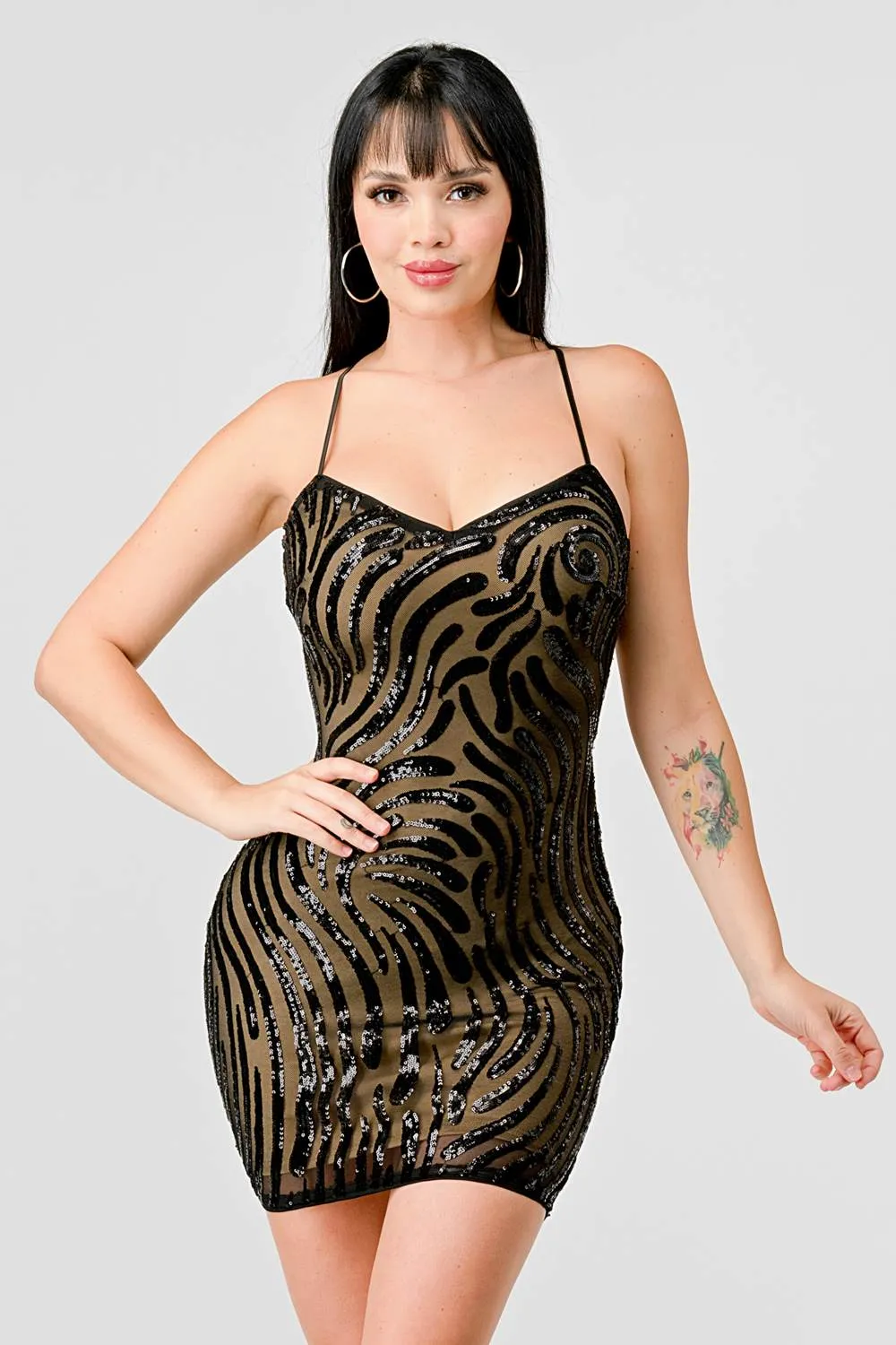 LUXE WAVE SEQUINS DRAWSTRING LACE BACK MINI DRESS sold by privy product image thumbnail 2