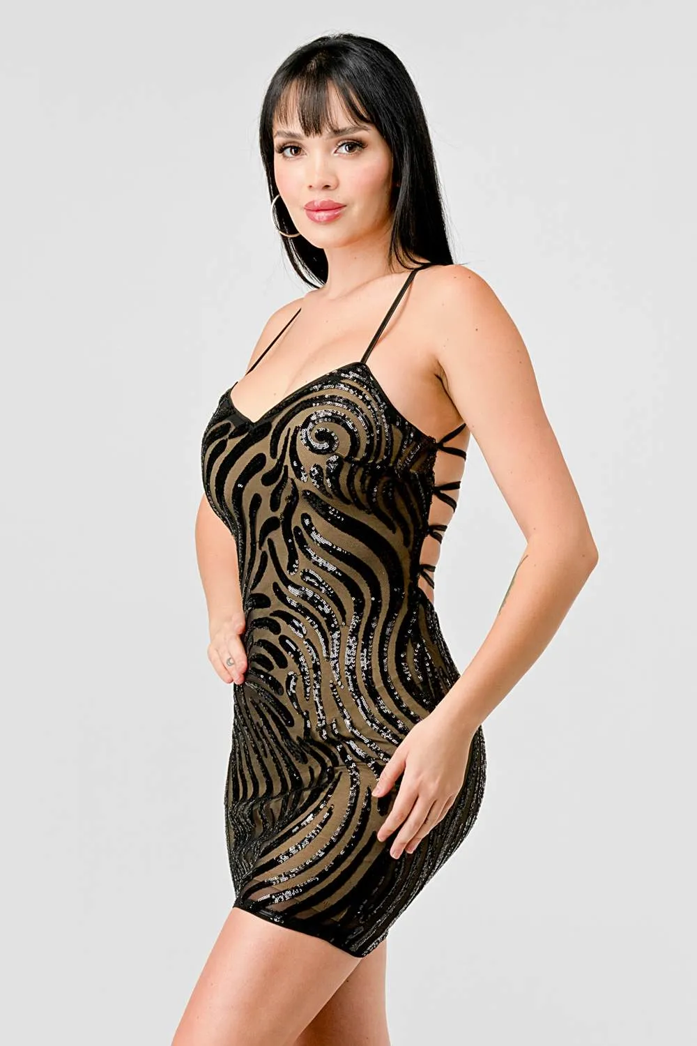 LUXE WAVE SEQUINS DRAWSTRING LACE BACK MINI DRESS sold by privy product image thumbnail 3