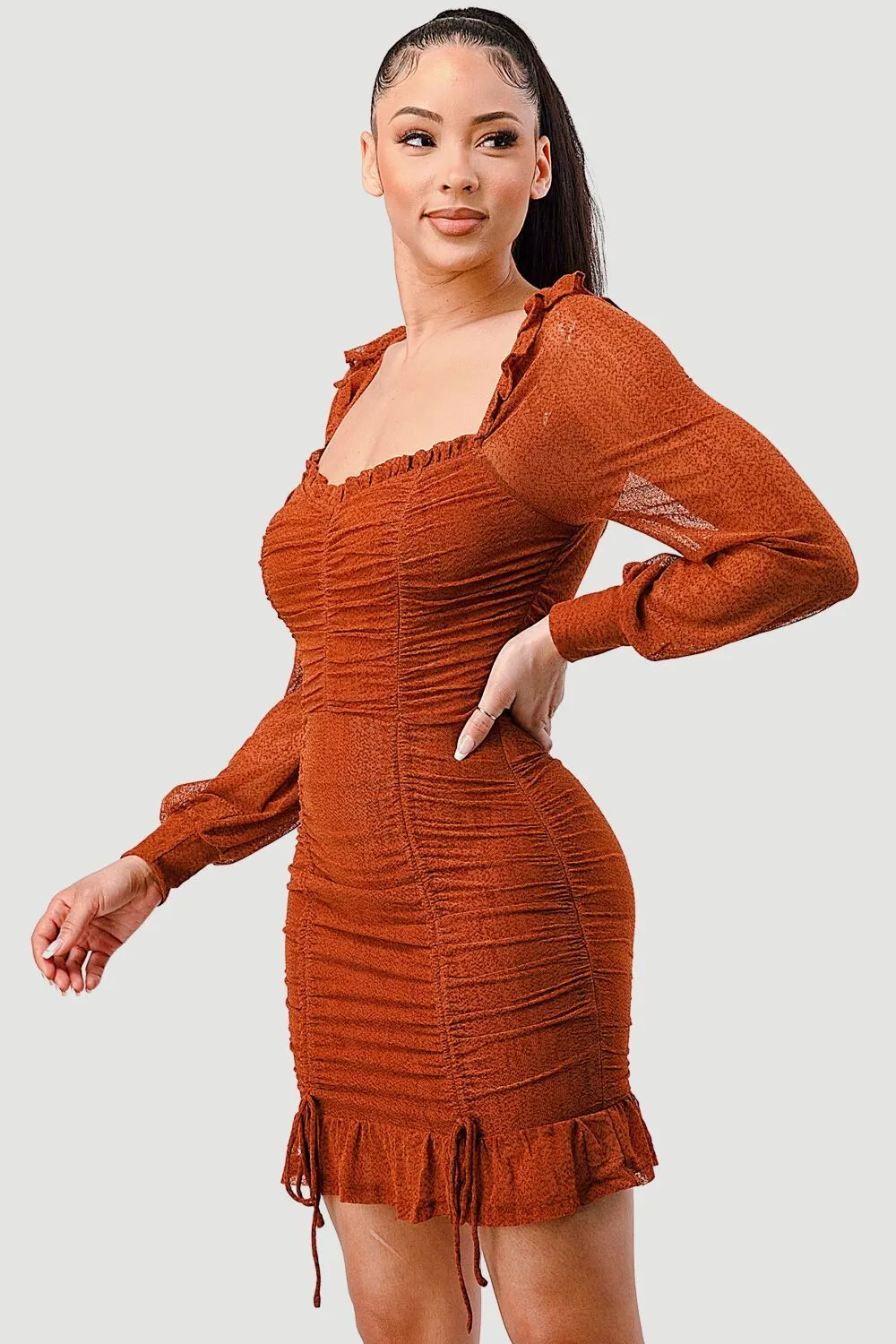 ONION MESH RUFFLE DOUBLE RUCHED BODYCON MINI DRESS sold by privy product image thumbnail 2
