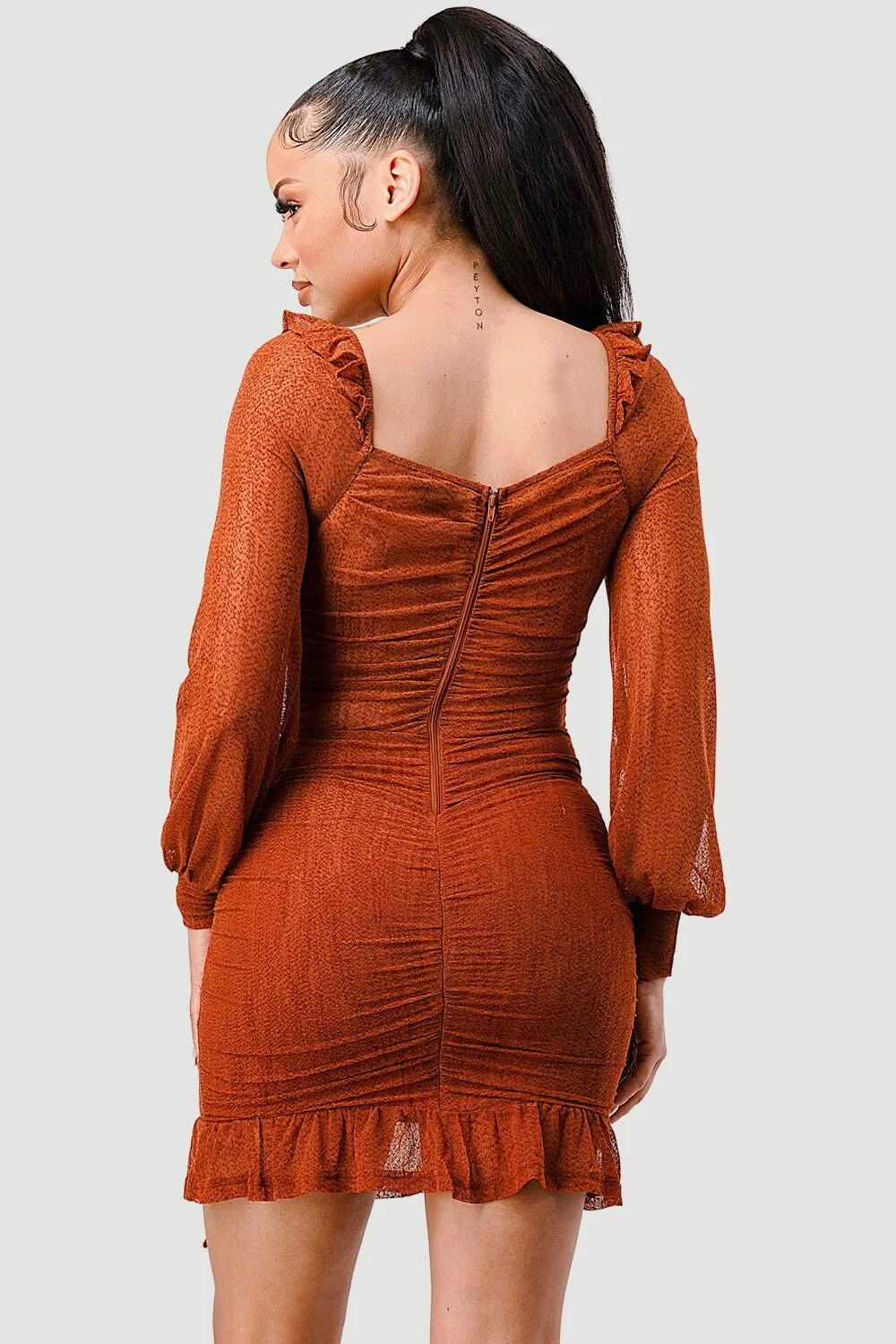 ONION MESH RUFFLE DOUBLE RUCHED BODYCON MINI DRESS sold by privy product image thumbnail 3