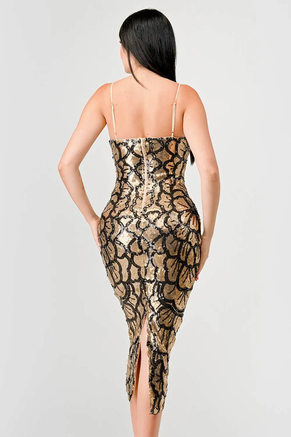 LUXE GOLD SEQUINS SLEEVELESS BODYCON MIDI DRESS sold by privy product image thumbnail 4