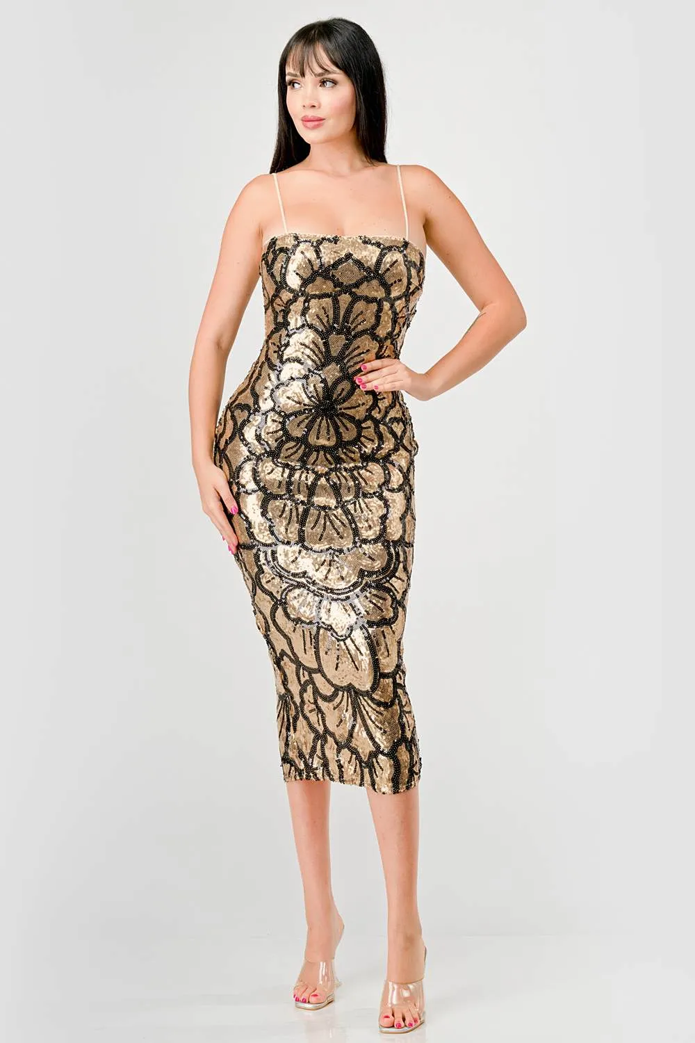 LUXE GOLD SEQUINS SLEEVELESS BODYCON MIDI DRESS sold by privy product image thumbnail 5