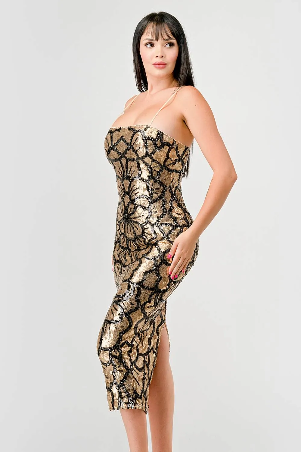 LUXE GOLD SEQUINS SLEEVELESS BODYCON MIDI DRESS sold by privy product image thumbnail 3