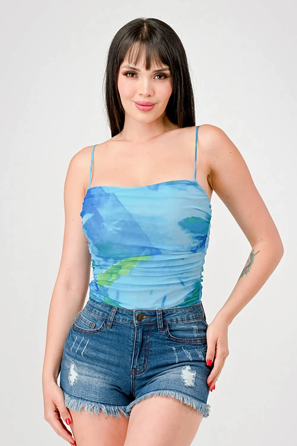 SEXY TIE DYE PRINT MESH SLEEVELESS BODYSUIT TOP sold by privy