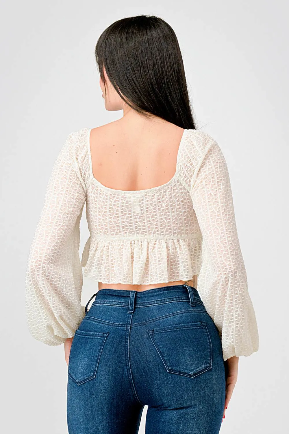 STRETCH LACE RUCHED SQUARE NECK RUFFLE DRAP TOP sold by privy product image thumbnail 3