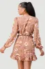 FLORAL CHIFFON V-NECK SIDE CUT-OUT RUFFLED DRESS sold by privy