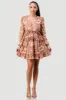 FLORAL CHIFFON V-NECK SIDE CUT-OUT RUFFLED DRESS sold by privy