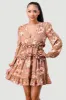FLORAL CHIFFON V-NECK SIDE CUT-OUT RUFFLED DRESS sold by privy