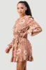 FLORAL CHIFFON V-NECK SIDE CUT-OUT RUFFLED DRESS sold by privy
