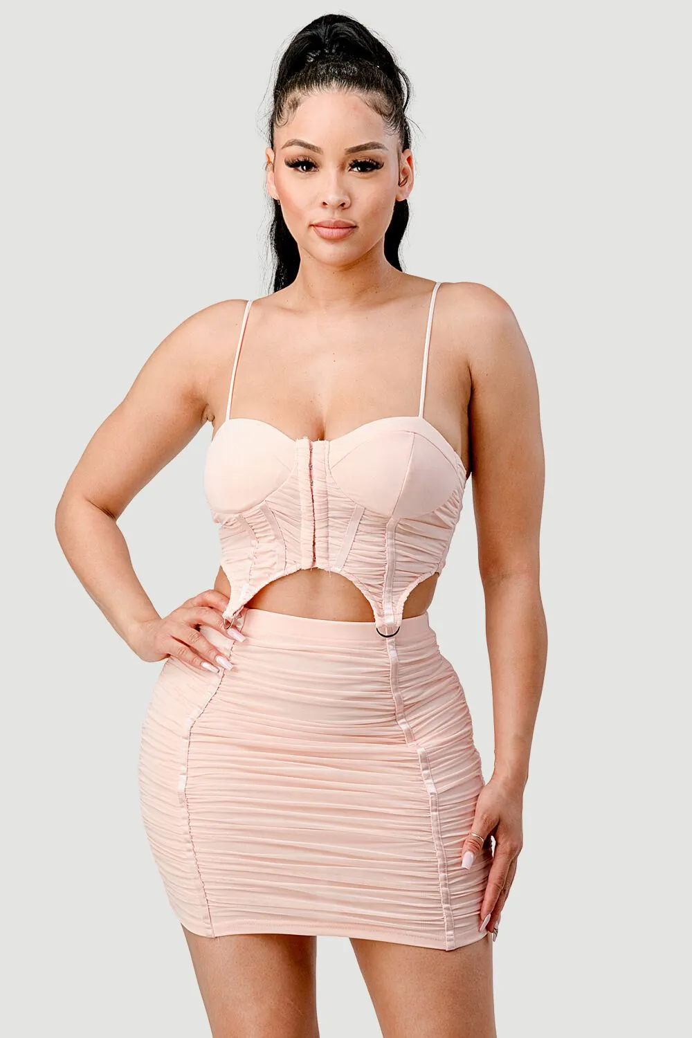 LUXE HARDWARE RIBBED CORSET CAMI TOP AND SKIRT SET sold by privy