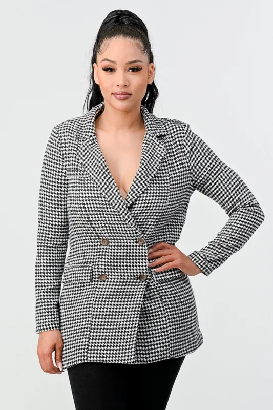HOUNDSTOOTH DOUBLE BUTTONS BLAZER JACKETS sold by privy