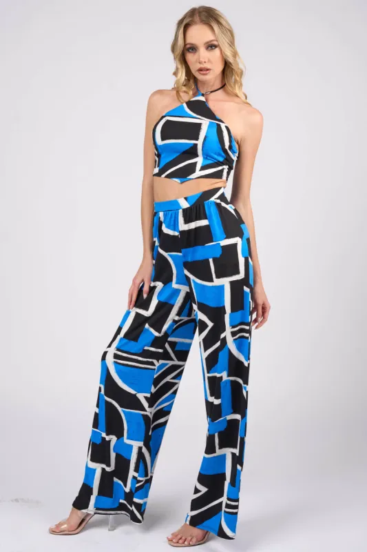 LUXE GEOMETRIC PRINT CROPPED TANK TOP & PANTS SET sold by privy