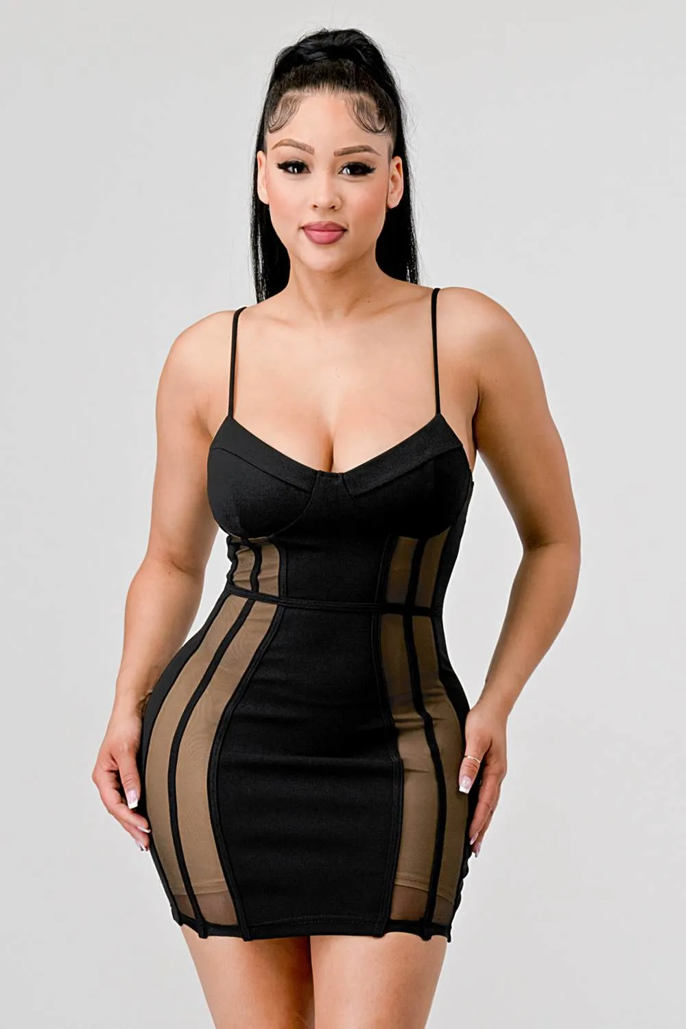 SEXY CREPE NUDE ILLUSION SIDE PANELS MINI DRESS sold by privy product image thumbnail 4