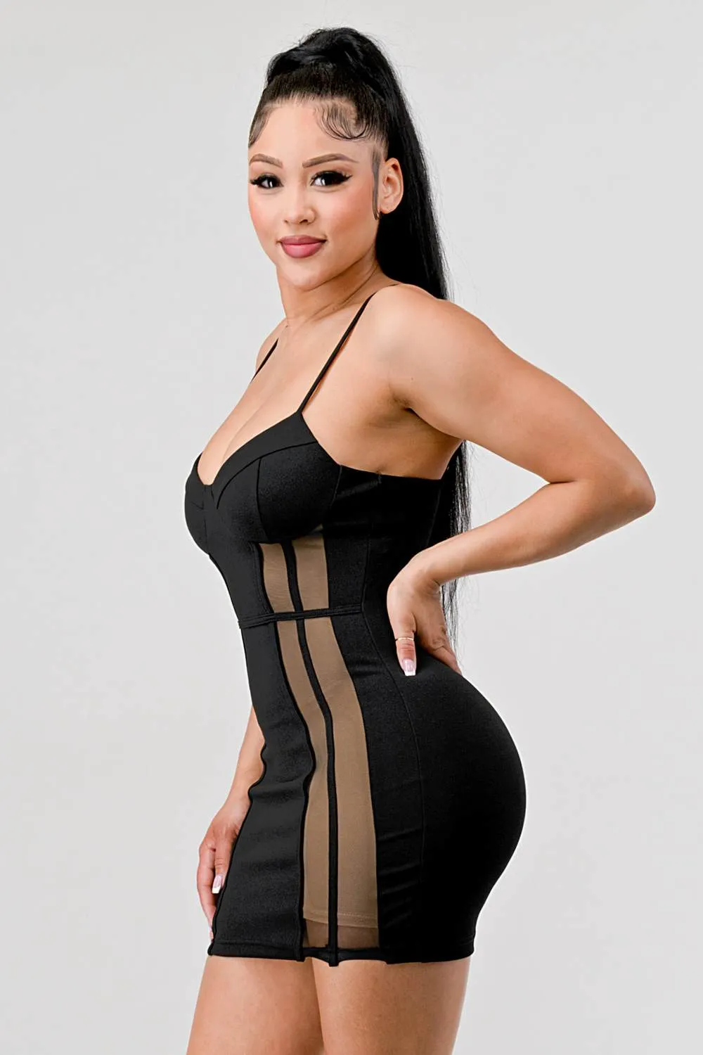 SEXY CREPE NUDE ILLUSION SIDE PANELS MINI DRESS sold by privy product image thumbnail 2