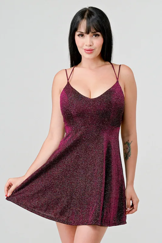 LUXE GLITTER  LACE BACK FIT & FLARE MINI DRESS sold by privy