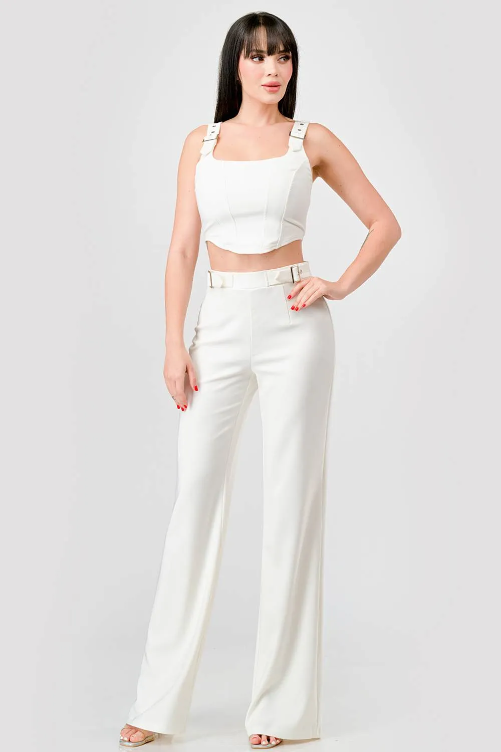 LUXE BELT STRAPS BUSTIER TOP AND FLARE PANTS SET sold by privy product image thumbnail 4