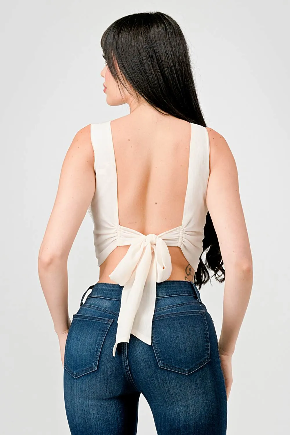 LUXE TEXTURED FLOWERS CHIFFON WAIST BACK TIE TOP sold by privy product image thumbnail 4