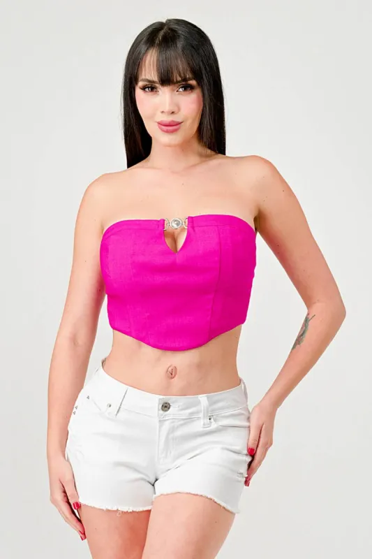 LUXE STRETCH MILLENIUM GOLD BUCKLE V NECK BUSTIER sold by privy