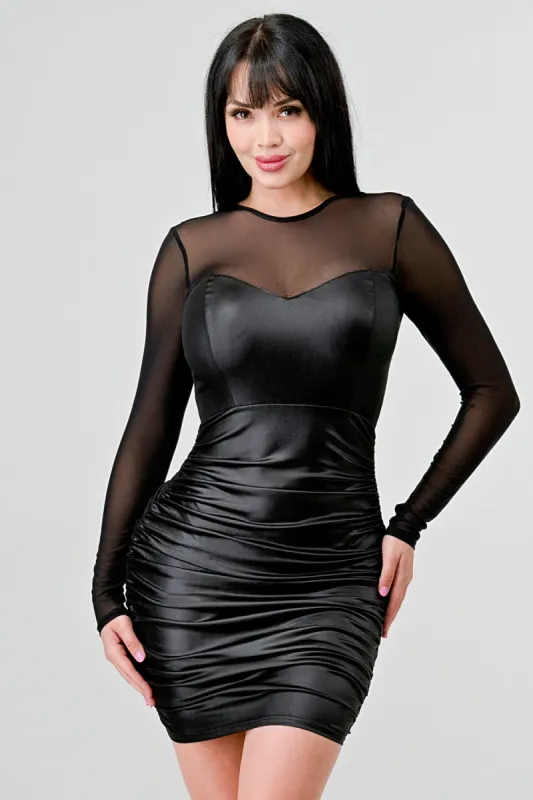 CHIC COATING LONG SLEEVE RUCHED BODYCON MINI DRESS sold by privy