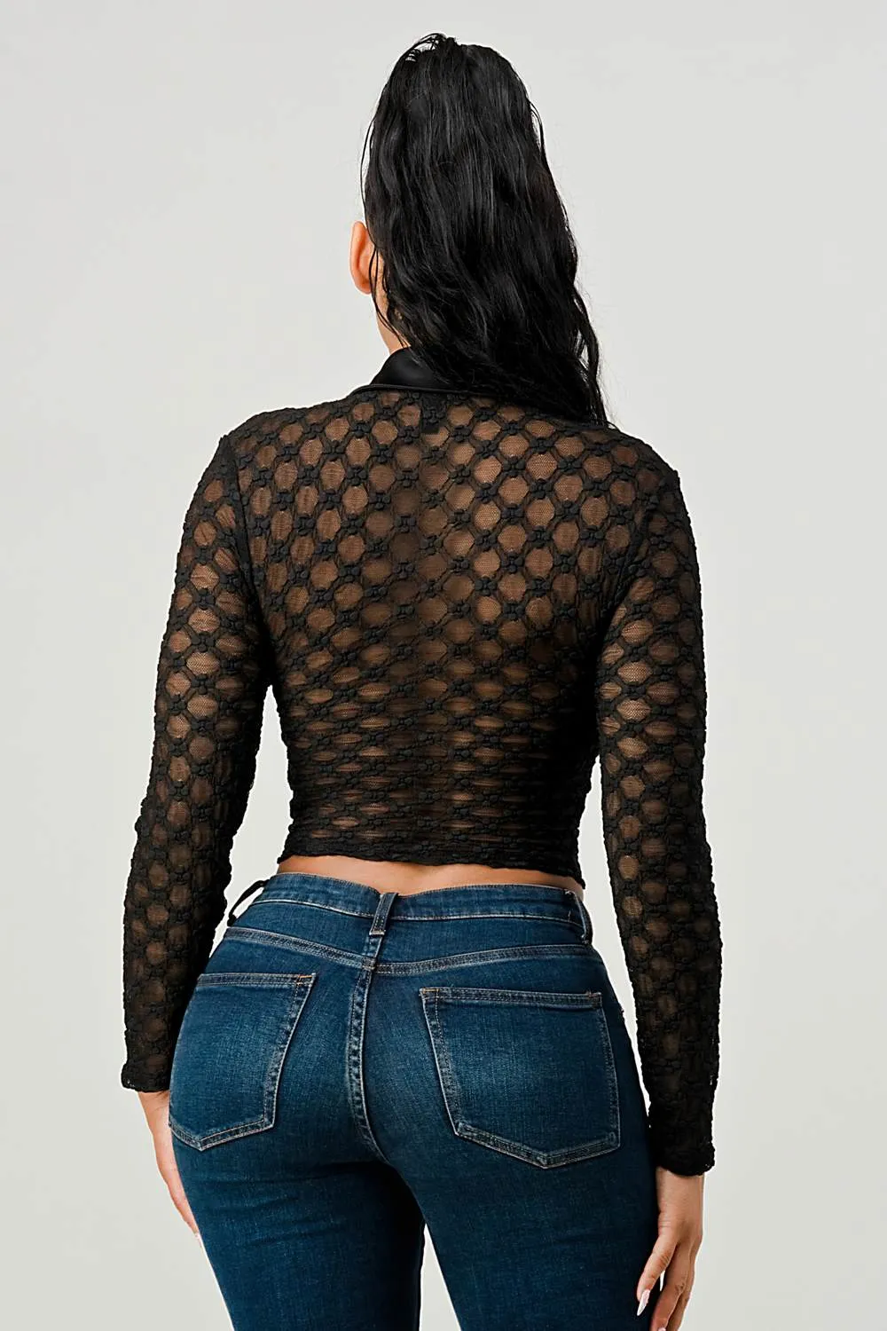 SEXY STRETCH LACE NET COLLARD BUTTON DOWN SHIRT sold by privy product image thumbnail 4