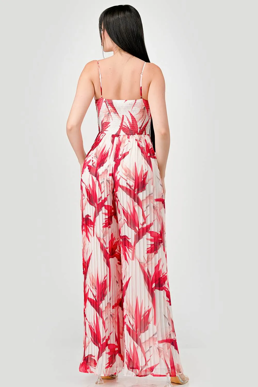 TROPICAL PRINT TEXTURED CHIFFON SMOCKED JUMPSUIT sold by privy product image thumbnail 3