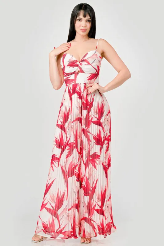 TROPICAL PRINT TEXTURED CHIFFON SMOCKED JUMPSUIT sold by privy