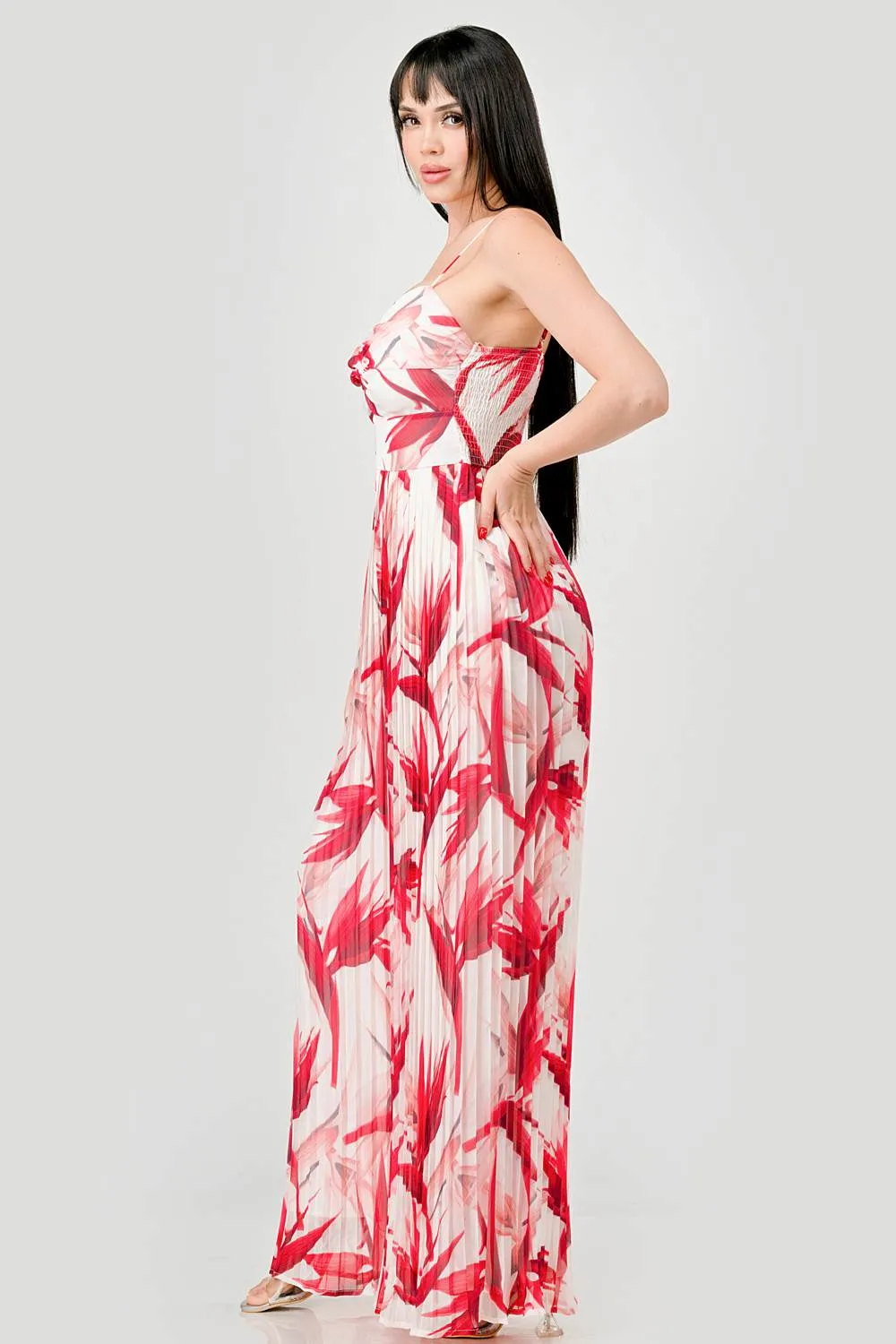 TROPICAL PRINT TEXTURED CHIFFON SMOCKED JUMPSUIT sold by privy product image thumbnail 2