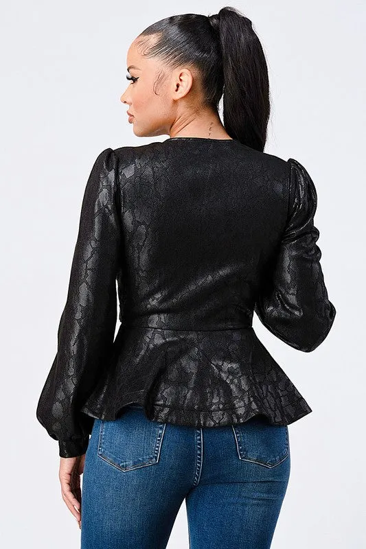 SNAKE PRINT FAUX SUEDE FRONT TIE FLARED JACKET sold by privy product image thumbnail 3