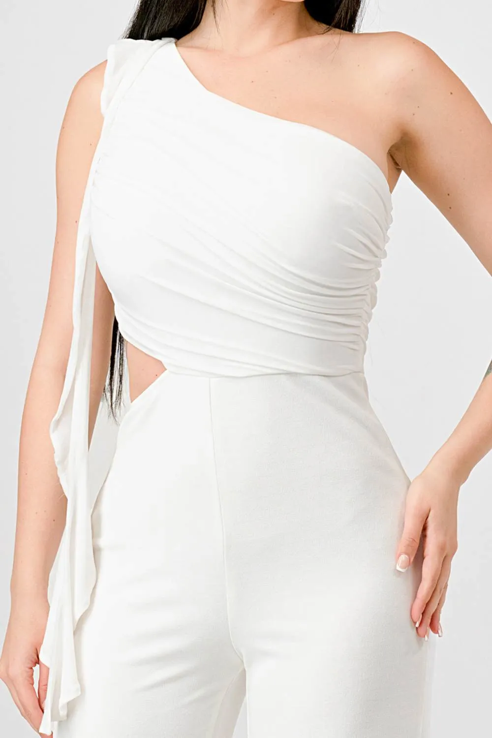 PJ11079E-W / LUXE RUFFLED DRAPE ONE SHOULDER WIDE LEGS JUMPSUIT sold by privy product image thumbnail 5