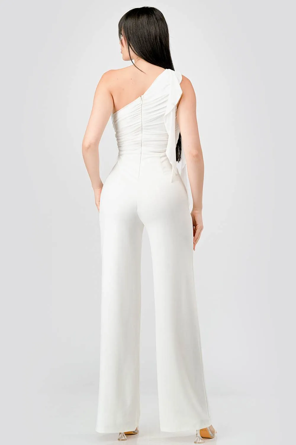 PJ11079E-W / LUXE RUFFLED DRAPE ONE SHOULDER WIDE LEGS JUMPSUIT sold by privy product image thumbnail 3