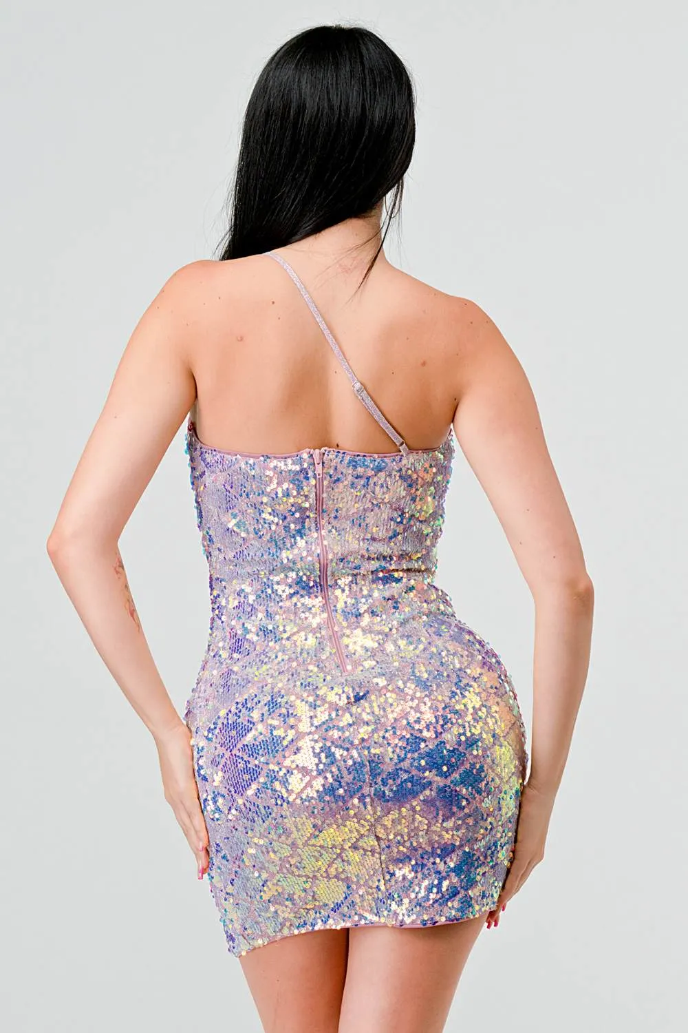 DIAMOND SEQUINS ONE STRAP SLIT BODYCON MINI DRESS sold by privy product image thumbnail 3
