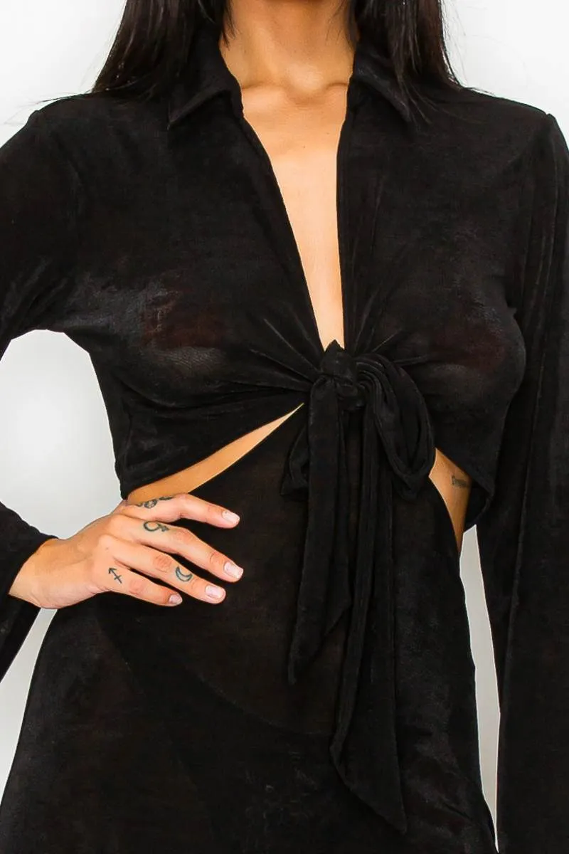 COLLARED FRONT KNOT TIE CUTOUT WAIST MAXI DRESS sold by privy product image thumbnail 5