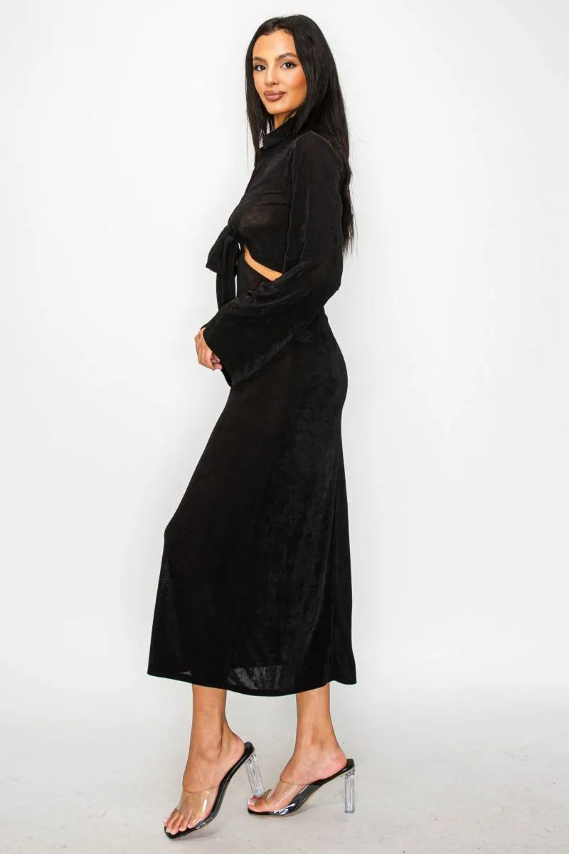 COLLARED FRONT KNOT TIE CUTOUT WAIST MAXI DRESS sold by privy product image thumbnail 2