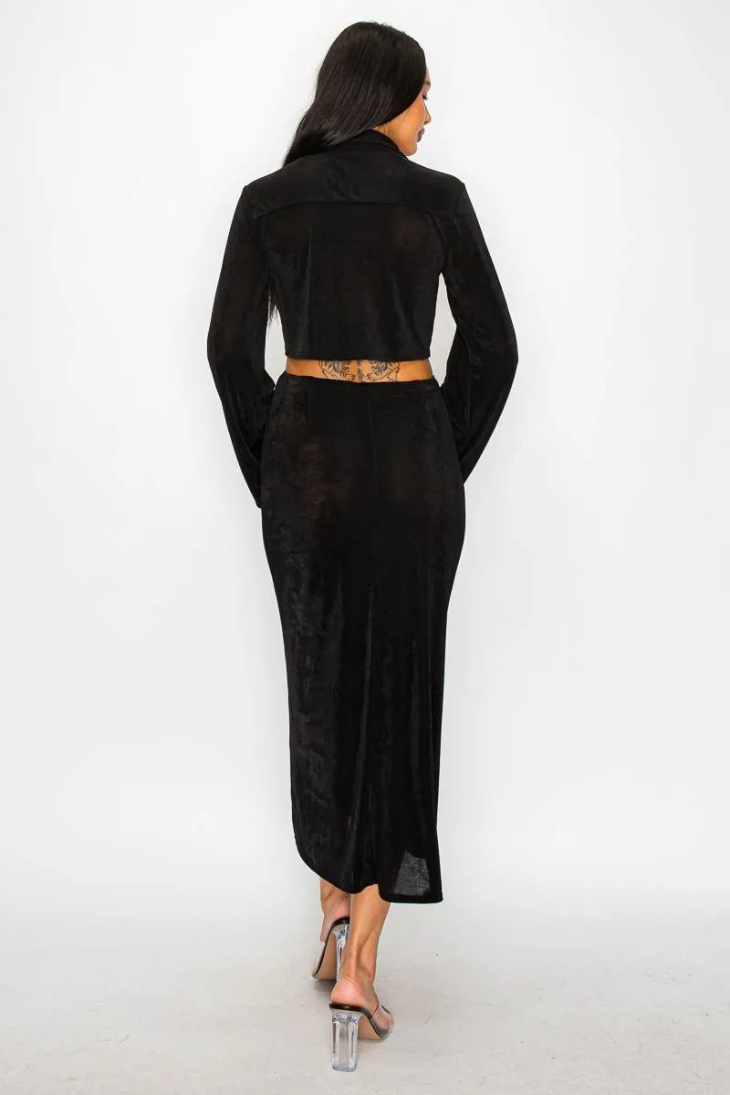 COLLARED FRONT KNOT TIE CUTOUT WAIST MAXI DRESS sold by privy product image thumbnail 3