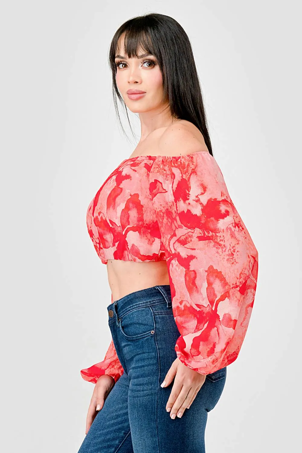 FLORAL CHIFFON PRINT OFF SHOULDER W/ LONG SLV TOP sold by privy product image thumbnail 4