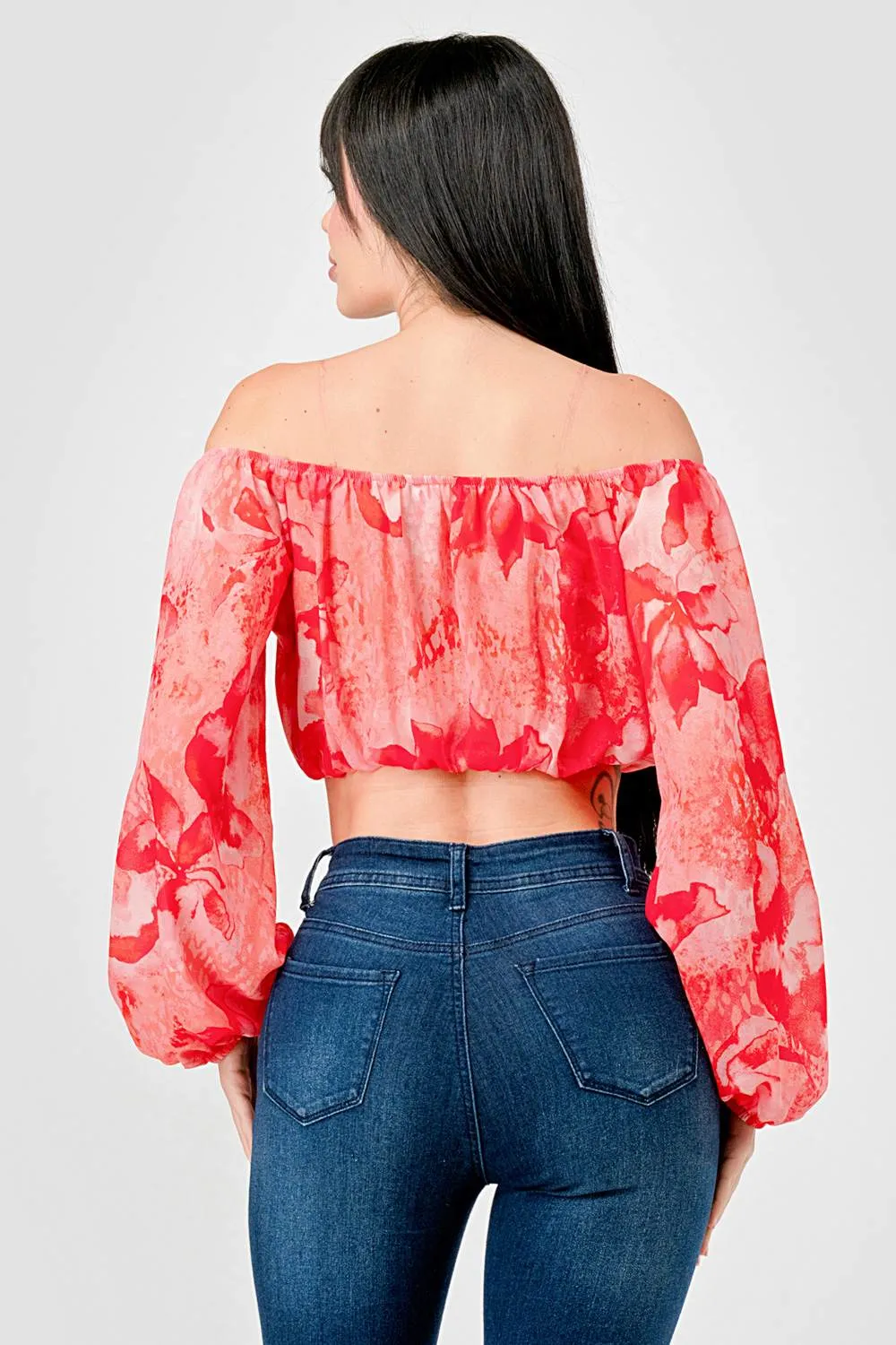 FLORAL CHIFFON PRINT OFF SHOULDER W/ LONG SLV TOP sold by privy product image thumbnail 5
