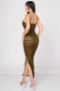 LUX RUCHED MESH LAYER SIDE OPEN SLITTED MIDI DRESS sold by privy
